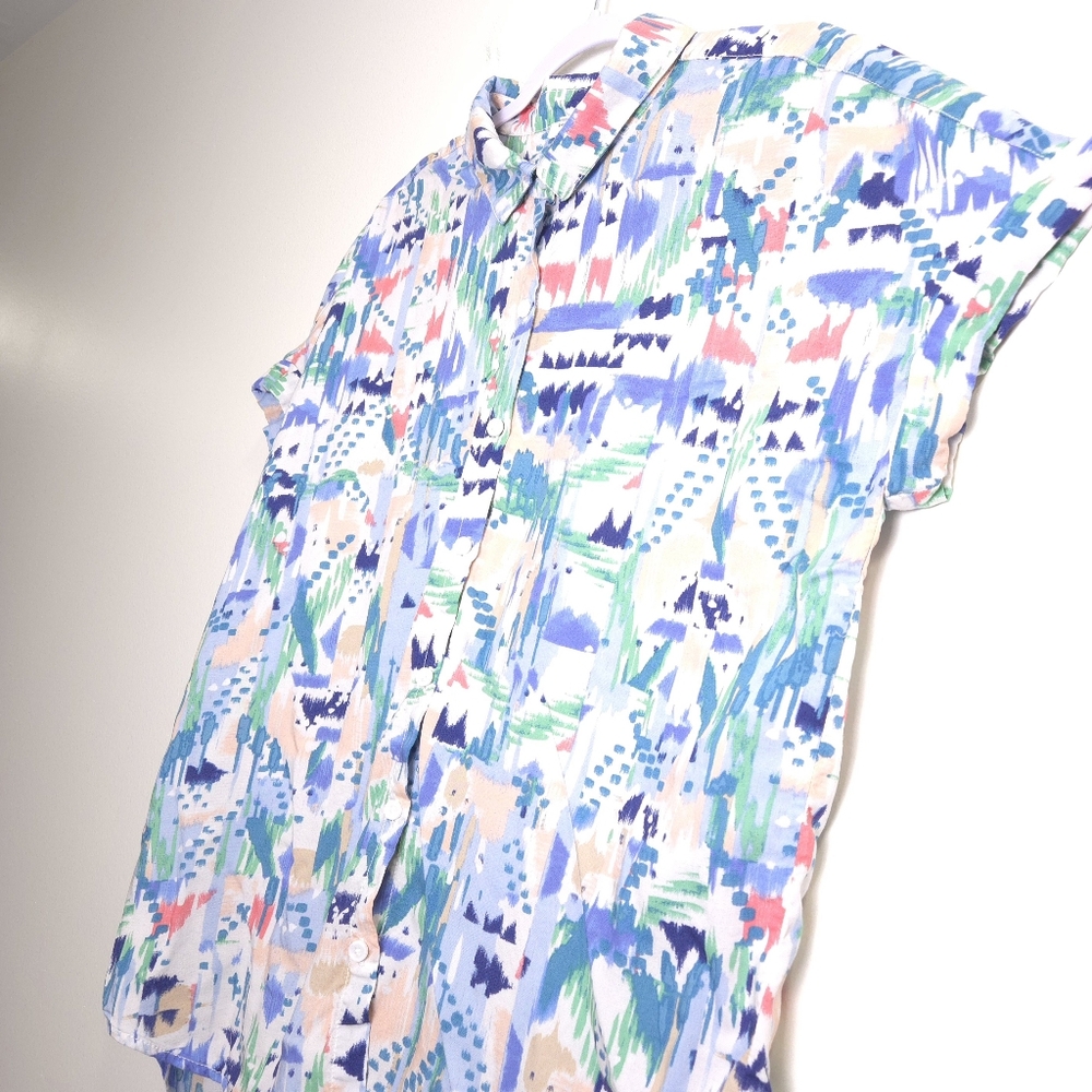 BEACHLUNCHLOUNGE Geometric Multicolor Short Sleeve Blouse Top XL - Picture 5 of 9